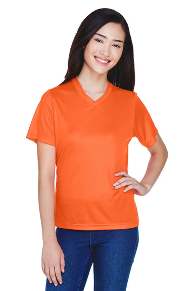 Team 365 TT11W Womens Zone Performance Moisture Wicking Short Sleeve V-Neck T-Shirt Orange Front