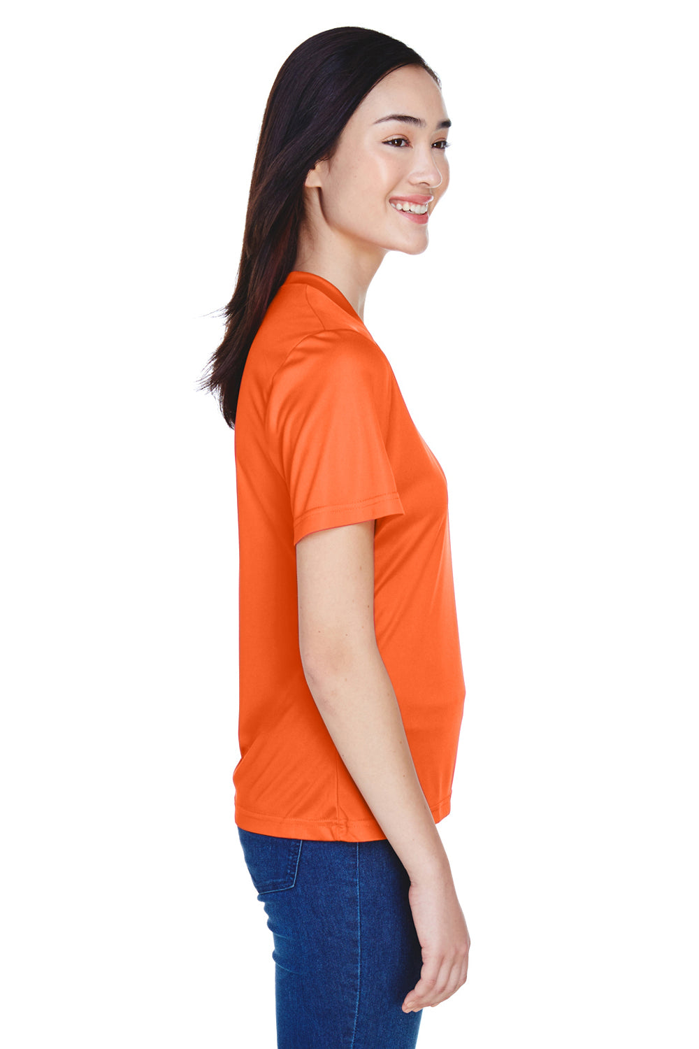 Team 365 TT11W Womens Zone Performance Moisture Wicking Short Sleeve V-Neck T-Shirt Orange Side