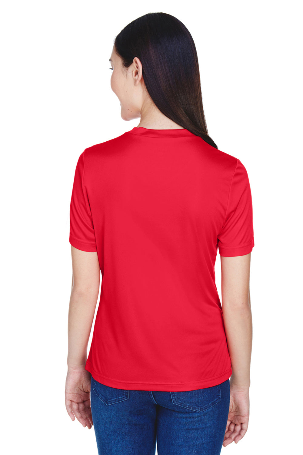 Team 365 TT11W Womens Zone Performance Moisture Wicking Short Sleeve V-Neck T-Shirt Red Back