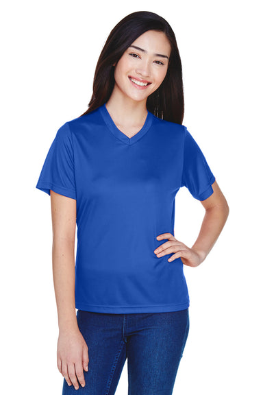 Team 365 TT11W Womens Zone Performance Moisture Wicking Short Sleeve V-Neck T-Shirt Royal Blue Front