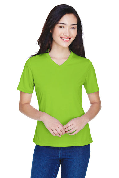 Team 365 TT11W Womens Zone Performance Moisture Wicking Short Sleeve V-Neck T-Shirt Acid Green Front