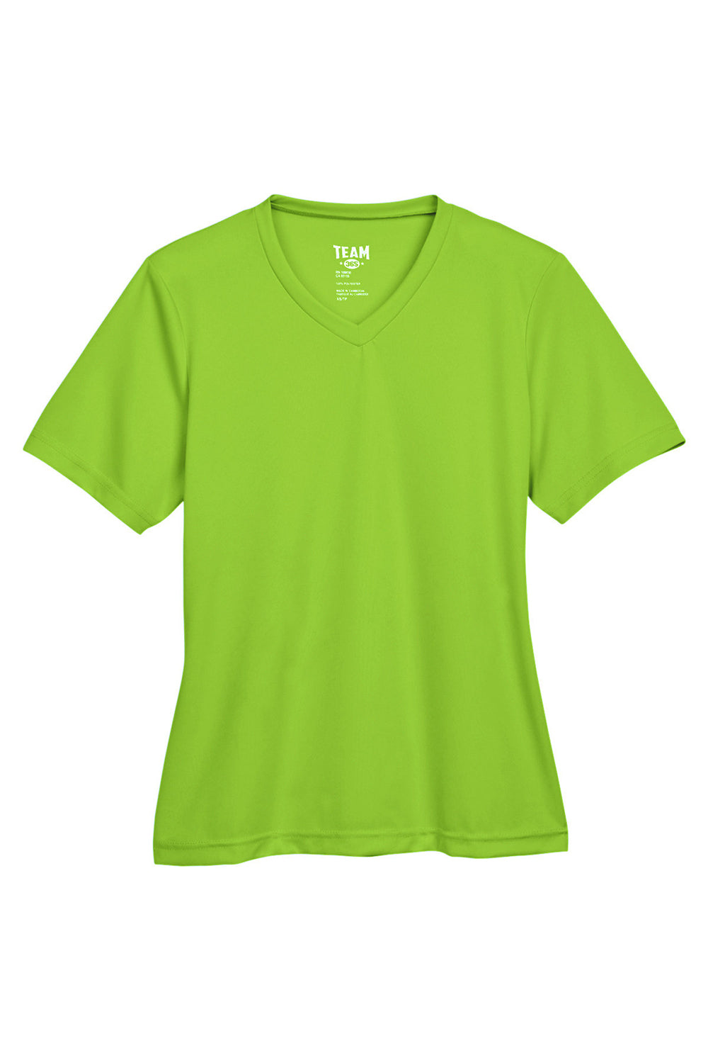Team 365 TT11W Womens Zone Performance Moisture Wicking Short Sleeve V-Neck T-Shirt Acid Green Flat Front
