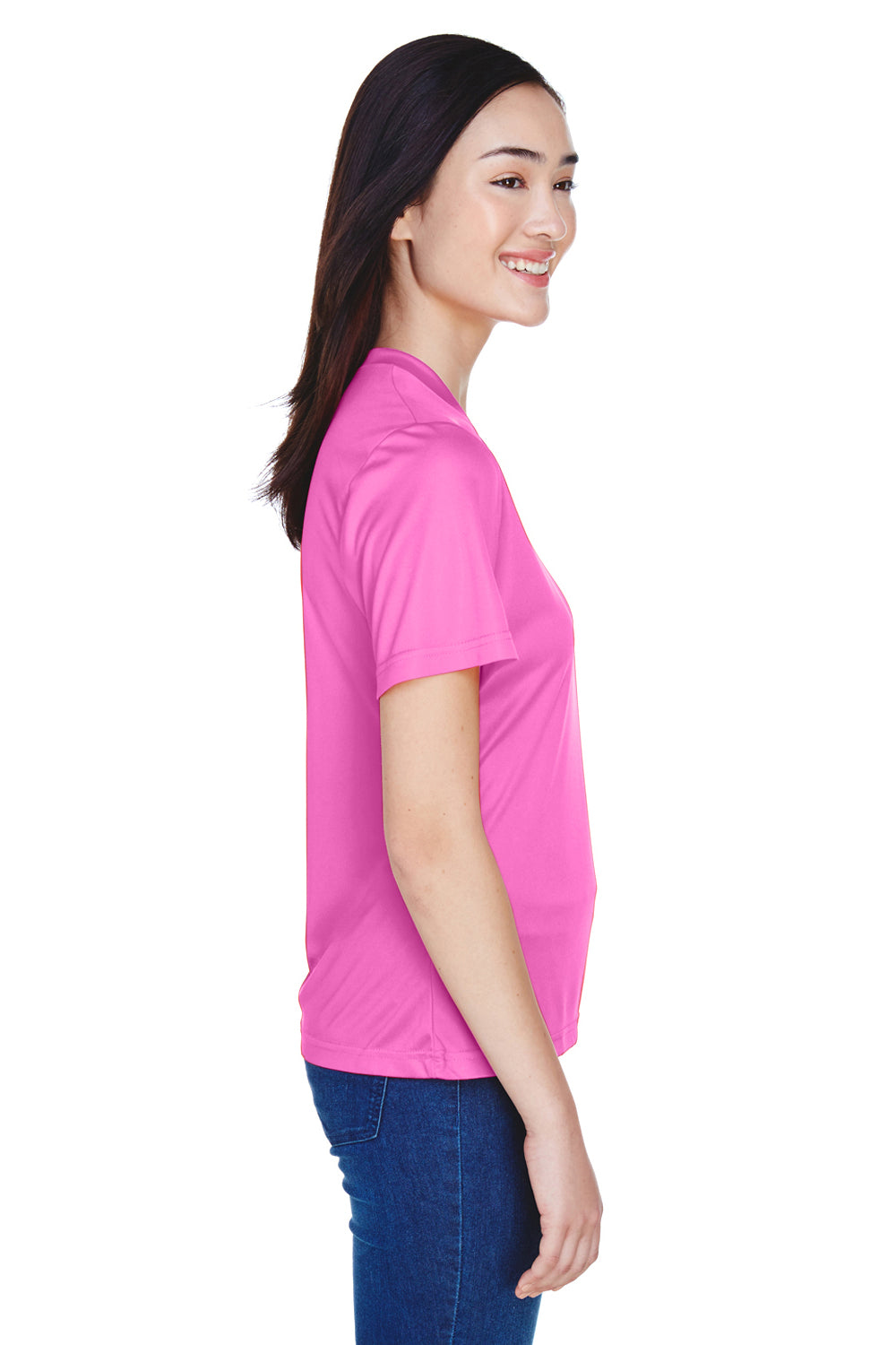 Team 365 TT11W Womens Zone Performance Moisture Wicking Short Sleeve V-Neck T-Shirt Charity Pink Side