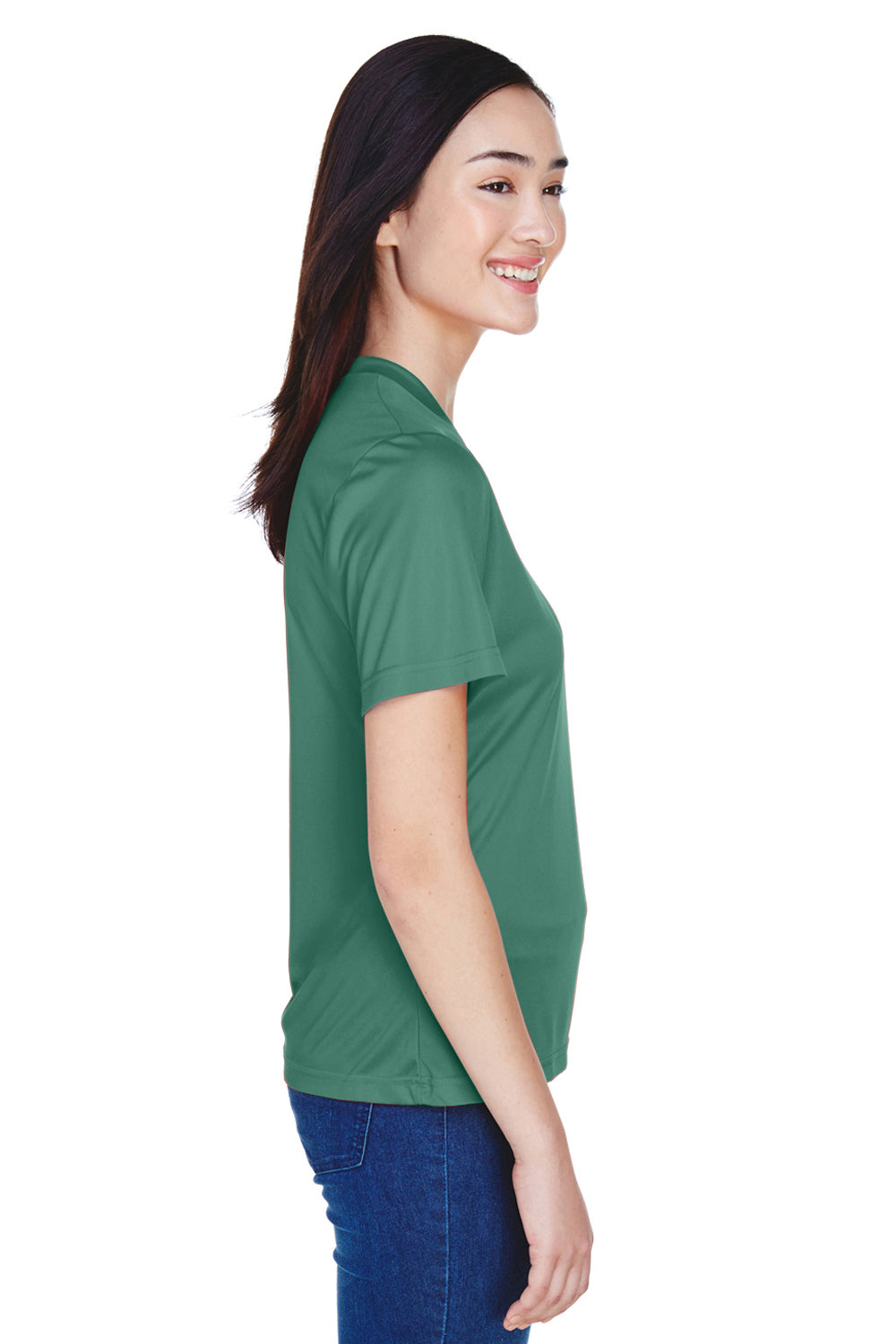 Team 365 TT11W Womens Zone Performance Moisture Wicking Short Sleeve V-Neck T-Shirt Dark Green Side