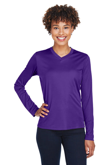 Team 365 TT11WL Womens Zone Performance Moisture Wicking Long Sleeve Crewneck T-Shirt Purple Front