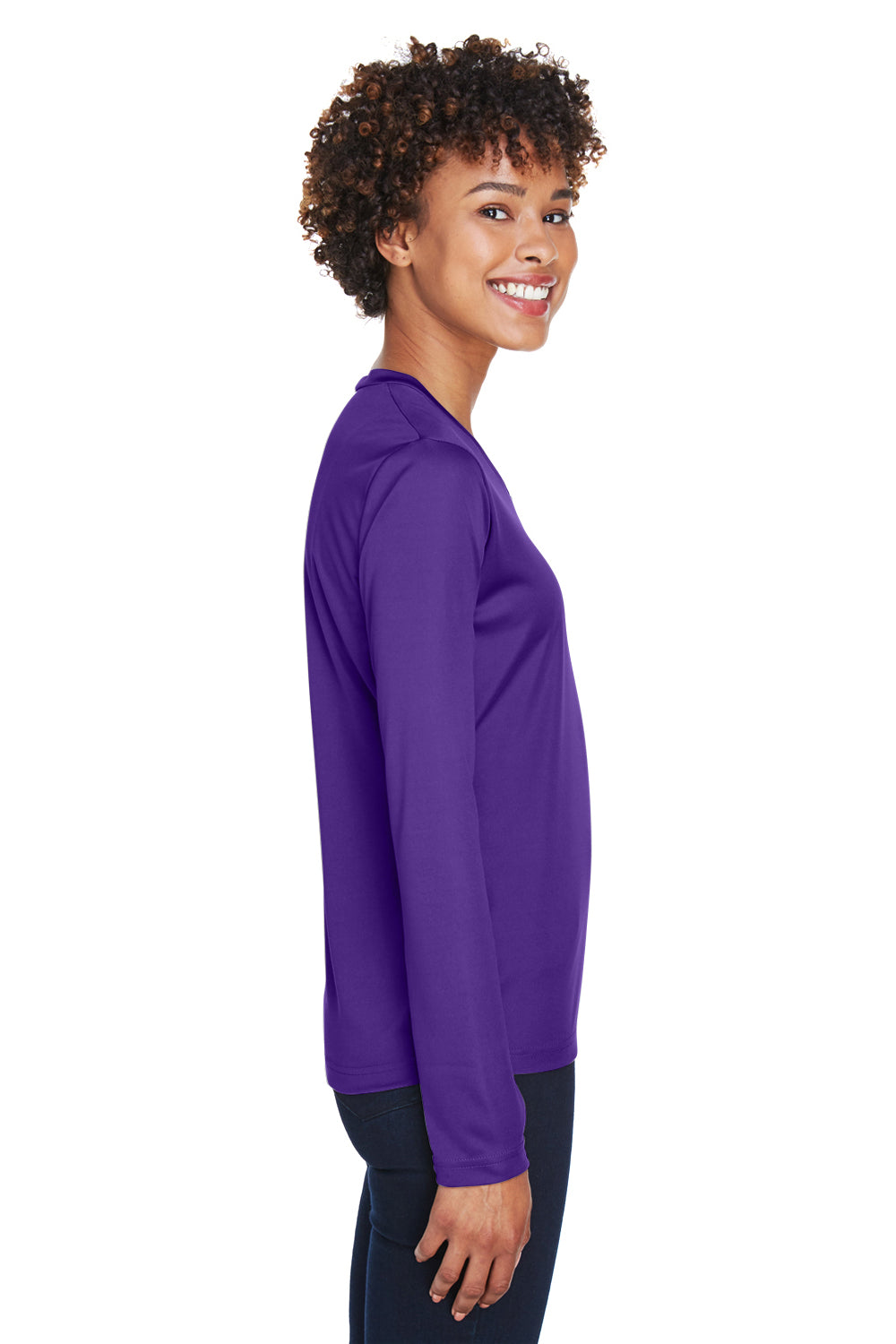 Team 365 TT11WL Womens Zone Performance Moisture Wicking Long Sleeve Crewneck T-Shirt Purple Side