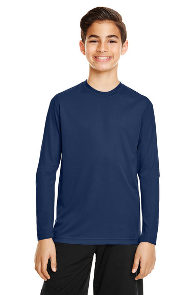 Team 365 TT11YL Youth Zone Performance Moisture Wicking Long Sleeve Crewneck T-Shirt Navy Blue Front