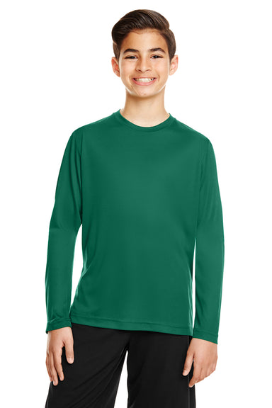 Team 365 TT11YL Youth Zone Performance Moisture Wicking Long Sleeve Crewneck T-Shirt Forest Green Front