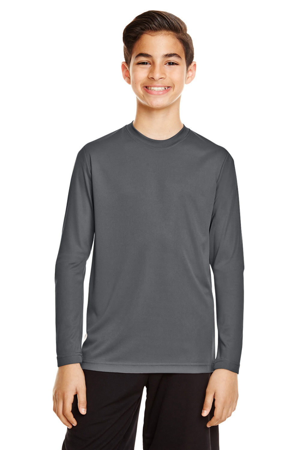 Team 365 TT11YL Youth Zone Performance Moisture Wicking Long Sleeve Crewneck T-Shirt Graphite Grey Front