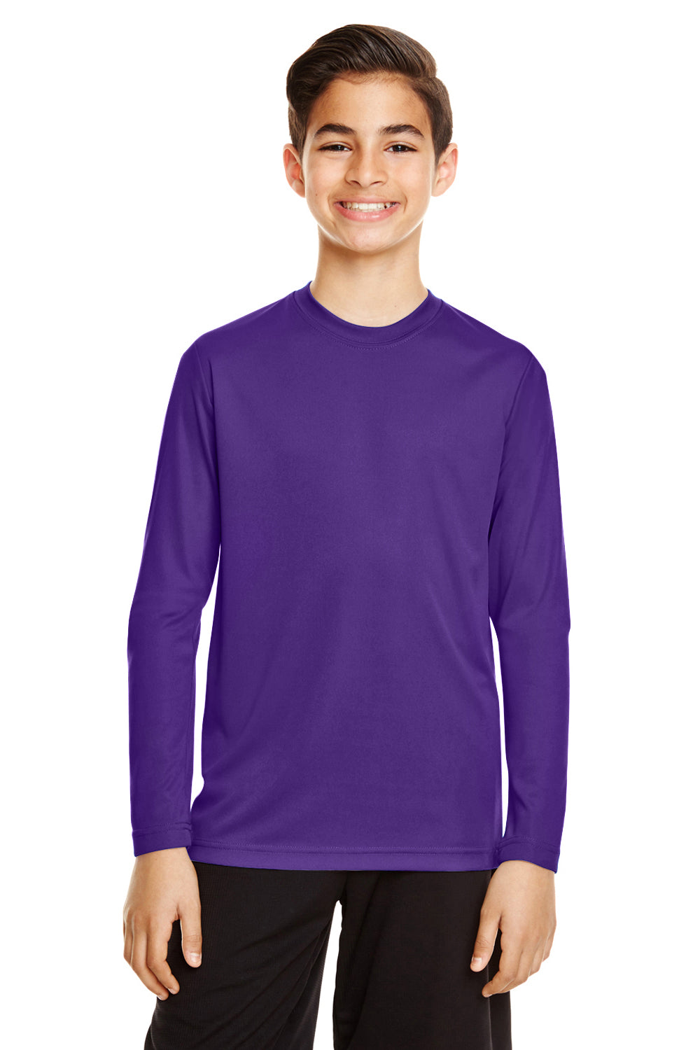Team 365 TT11YL Zone Performance Moisture Wicking Long Sleeve Crewneck T-Shirt Purple Front