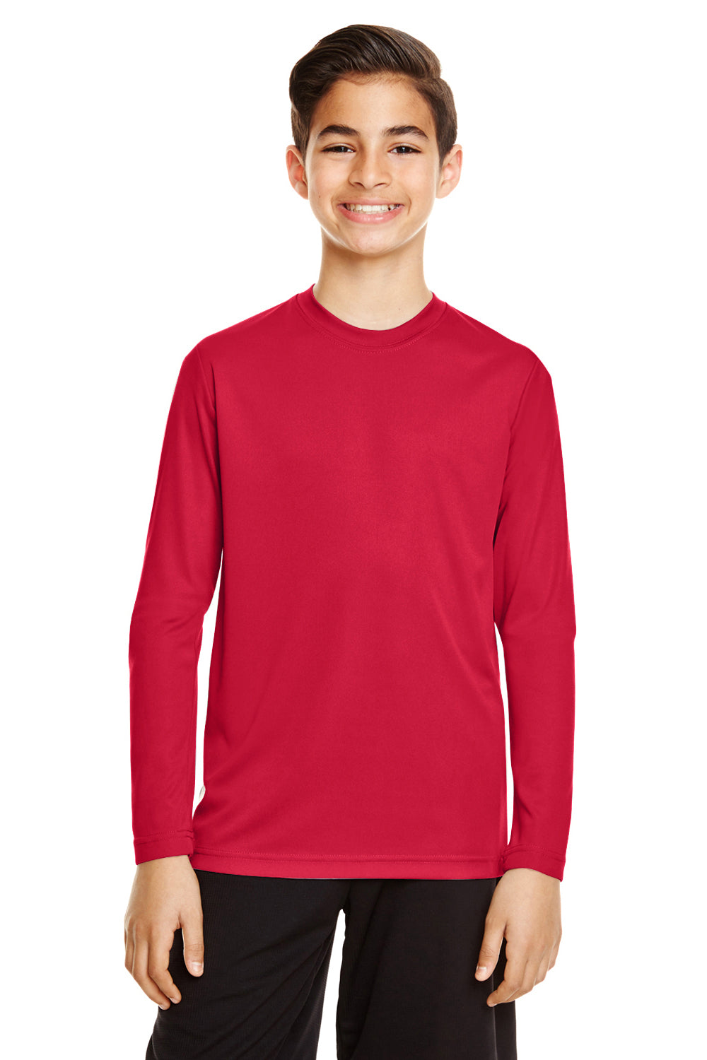 Team 365 TT11YL Youth Zone Performance Moisture Wicking Long Sleeve Crewneck T-Shirt Red Front