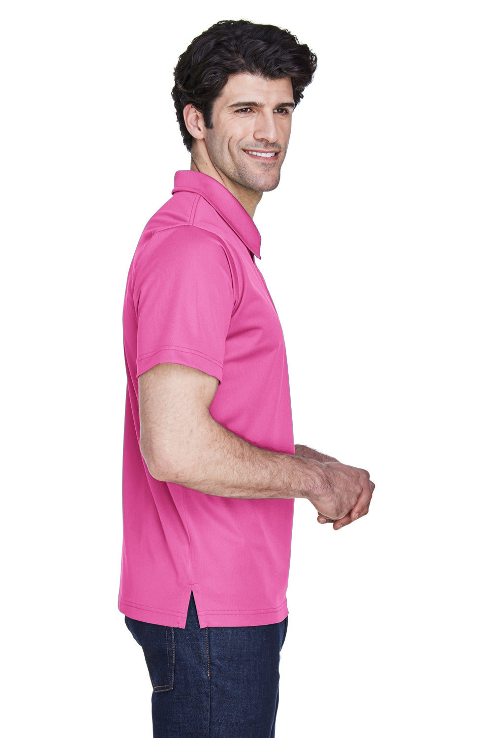 Team 365 TT21 Mens Command Performance Moisture Wicking Short Sleeve Polo Shirt Charity Pink Side