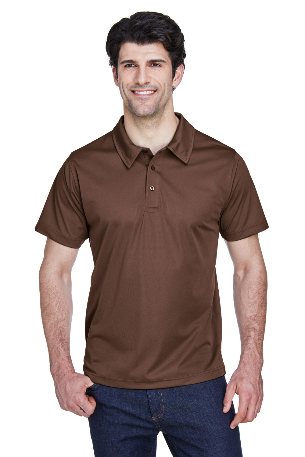 Team 365 TT21 Mens Command Performance Moisture Wicking Short Sleeve Polo Shirt Brown Front
