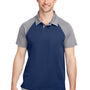 Team 365 Mens Command Colorblock Moisture Wicking Short Sleeve Polo Shirt - Dark Navy Blue/Graphite Grey