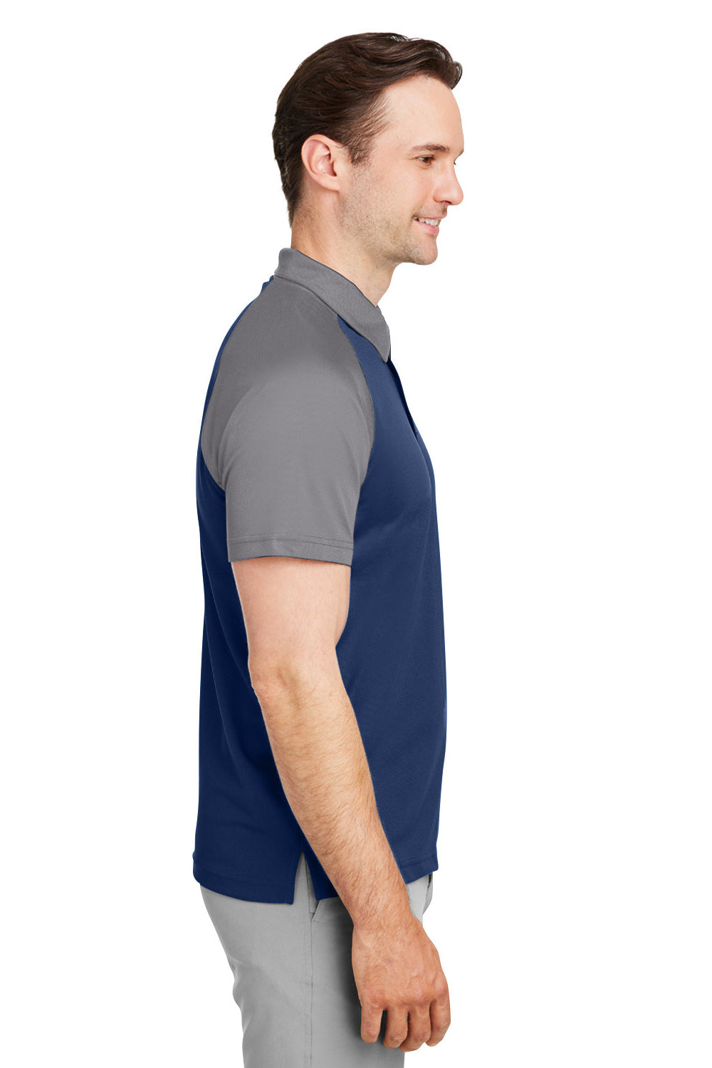 Team 365 TT21C Mens Command Colorblock Moisture Wicking Short Sleeve Polo Shirt Dark Navy Blue/Graphite Grey Side