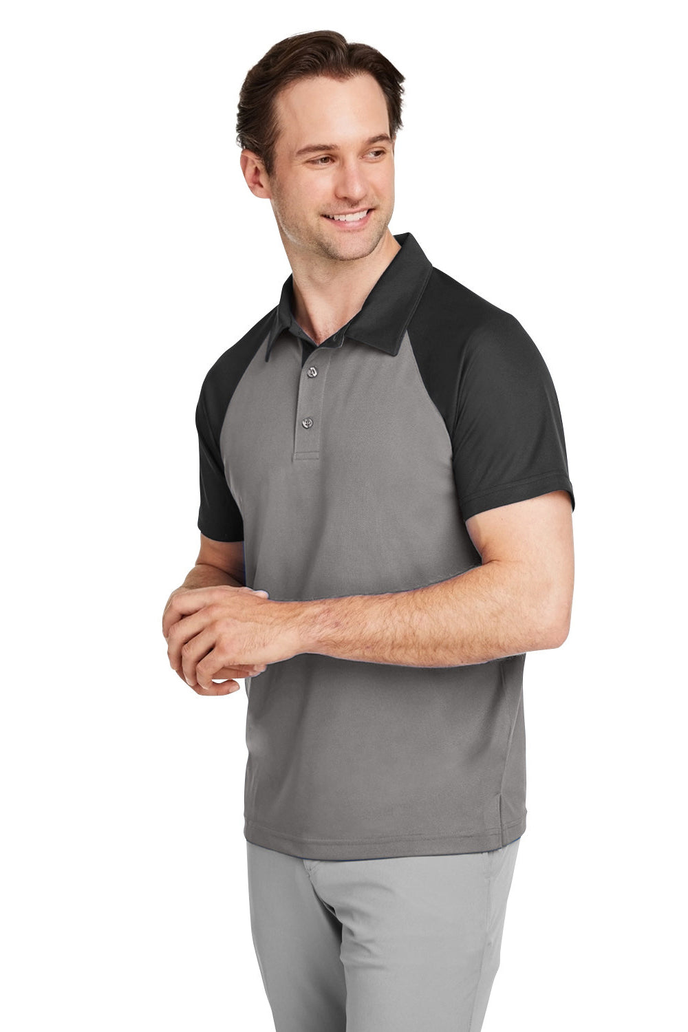 Team 365 TT21C Mens Command Colorblock Moisture Wicking Short Sleeve Polo Shirt Graphite Grey/Black 3Q