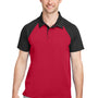 Team 365 Mens Command Colorblock Moisture Wicking Short Sleeve Polo Shirt - Red/Black - NEW