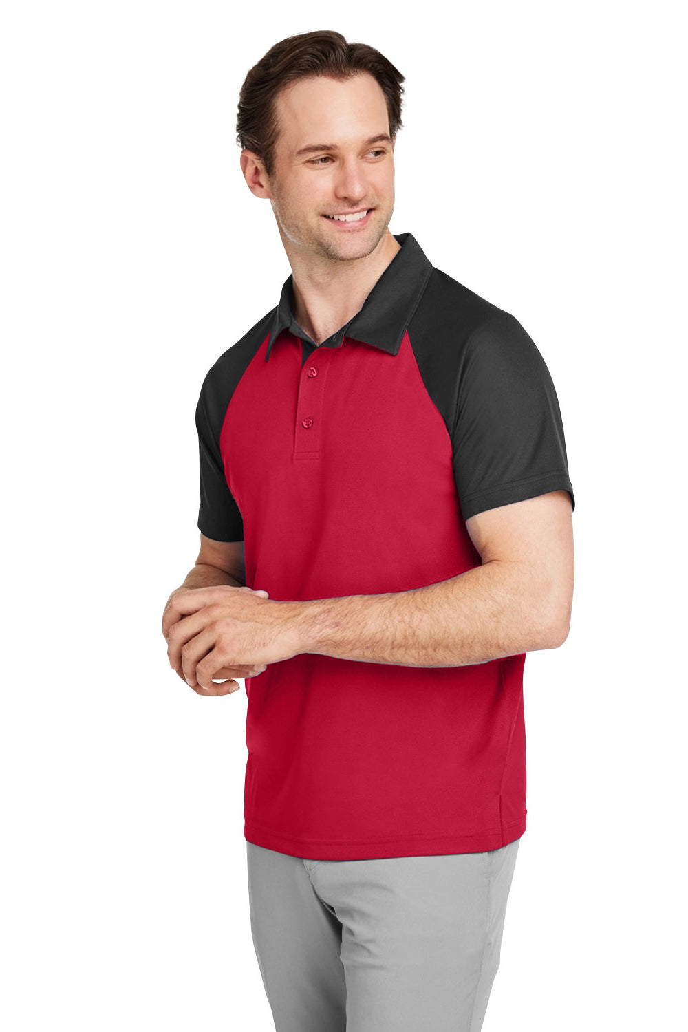 Team 365 TT21C Mens Command Colorblock Moisture Wicking Short Sleeve Polo Shirt Red/Black 3Q