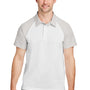 Team 365 Mens Command Colorblock Moisture Wicking Short Sleeve Polo Shirt - White/Silver Grey