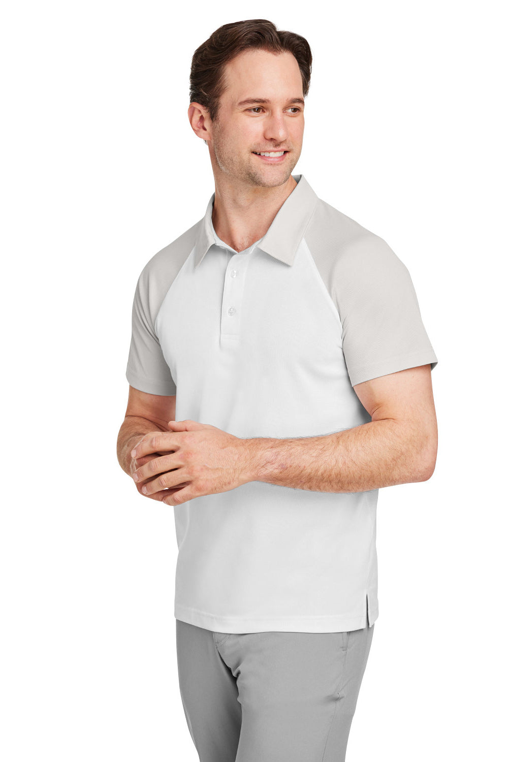 Team 365 TT21C Mens Command Colorblock Moisture Wicking Short Sleeve Polo Shirt White/Silver Grey 3Q