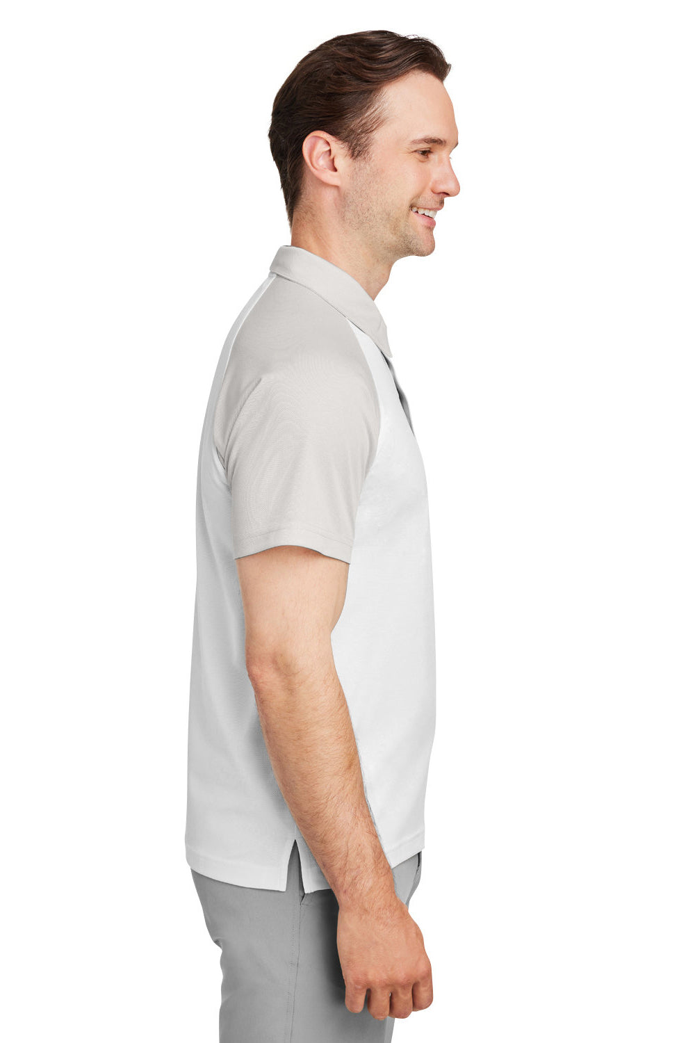 Team 365 TT21C Mens Command Colorblock Moisture Wicking Short Sleeve Polo Shirt White/Silver Grey Side