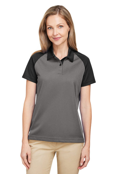 Team 365 TT21CW Womens Command Colorblock Moisture Wicking Short Sleeve Polo Shirt Graphite Grey/Black Front
