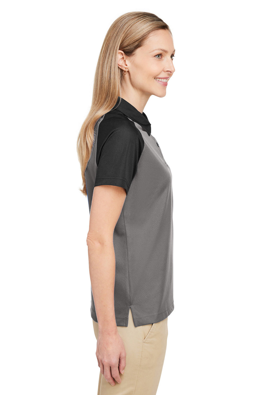 Team 365 TT21CW Womens Command Colorblock Moisture Wicking Short Sleeve Polo Shirt Graphite Grey/Black Side