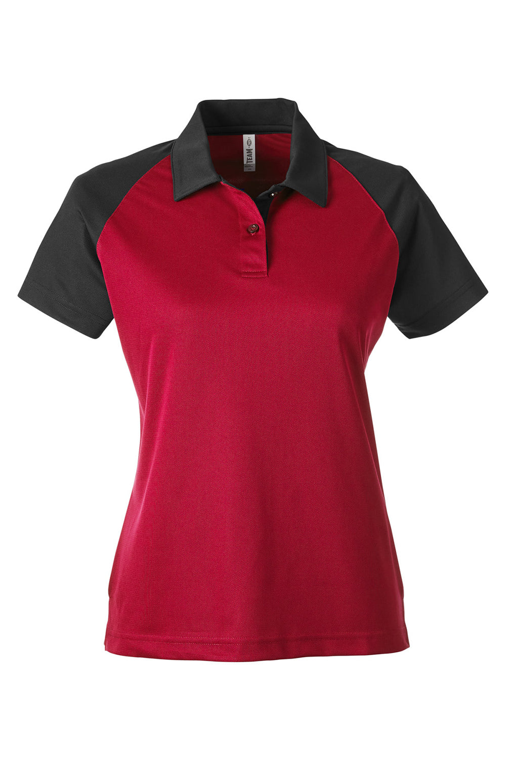 Team 365 TT21CW Womens Command Colorblock Moisture Wicking Short Sleeve Polo Shirt Red/Black Flat Front