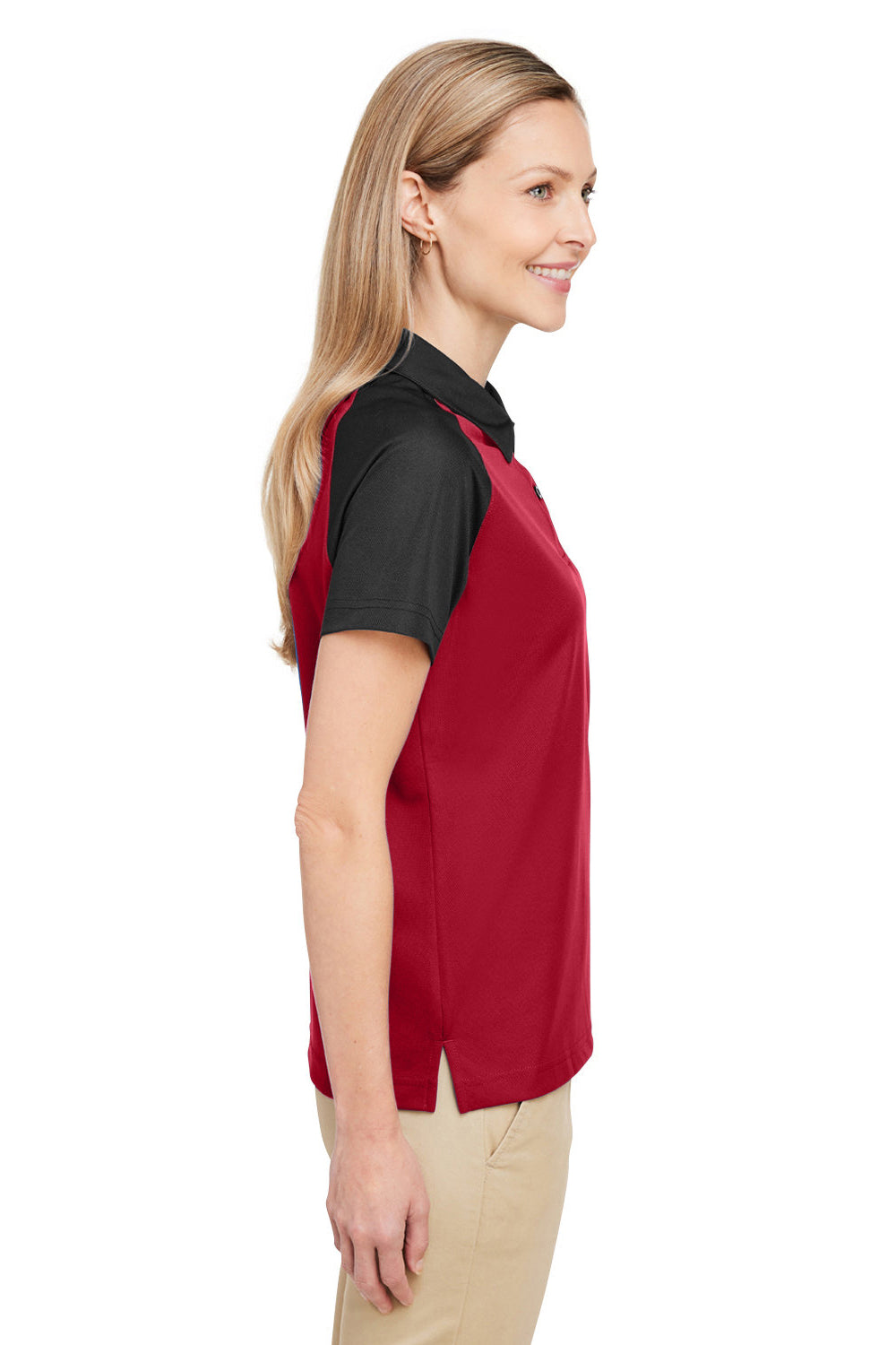 Team 365 TT21CW Womens Command Colorblock Moisture Wicking Short Sleeve Polo Shirt Red/Black Side