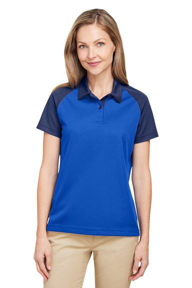 Team 365 TT21CW Womens Command Colorblock Moisture Wicking Short Sleeve Polo Shirt Royal Blue/Dark Navy Blue Front