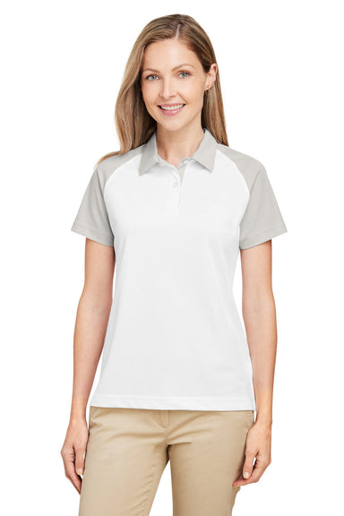 Team 365 TT21CW Womens Command Colorblock Moisture Wicking Short Sleeve Polo Shirt White/Silver Grey Front