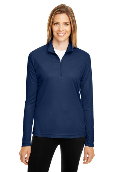 Team 365 TT31W Womens Zone Performance Moisture Wicking 1/4 Zip Sweatshirt Navy Blue Front