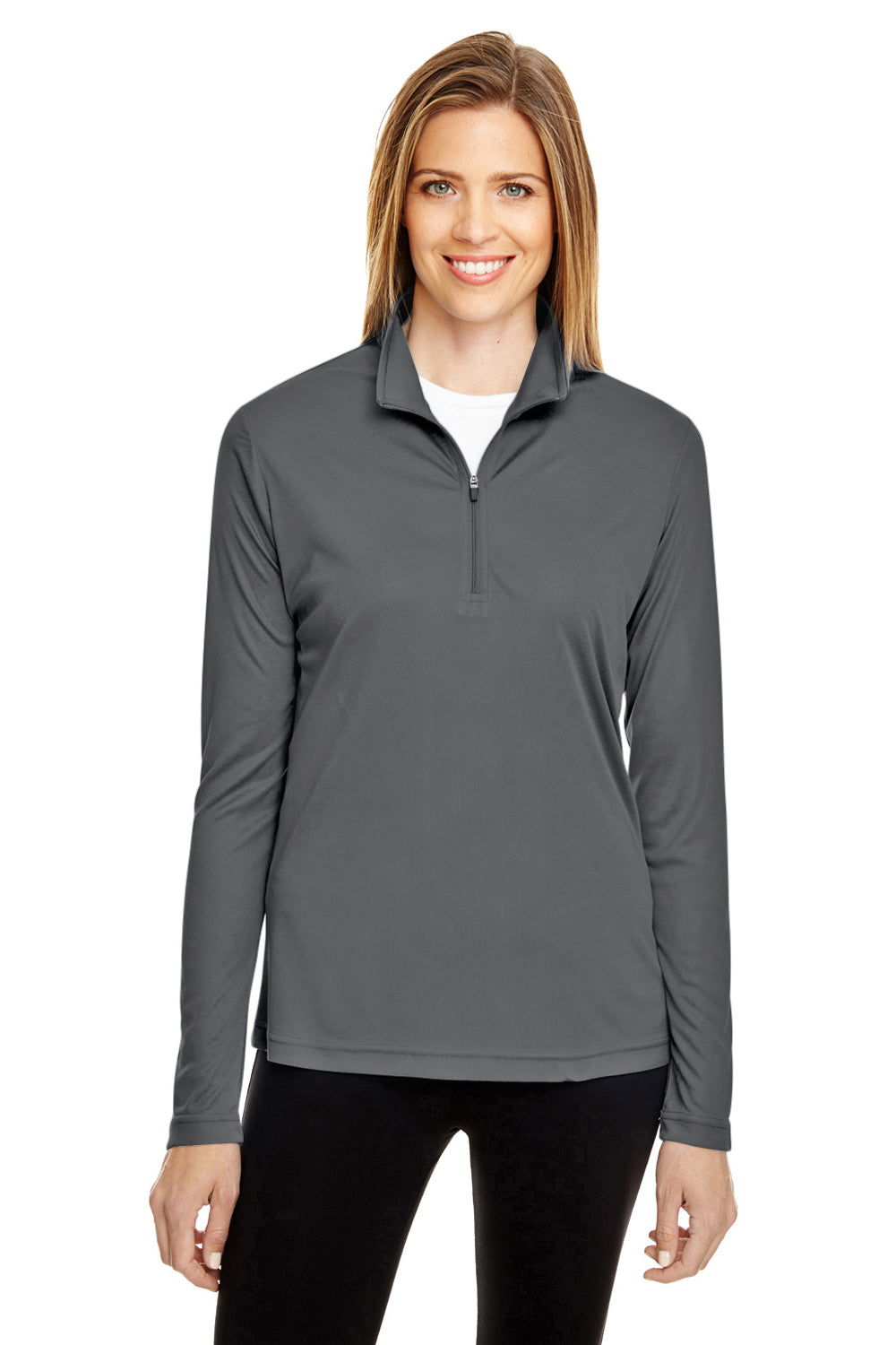 Team 365 TT31W Womens Zone Performance Moisture Wicking 1/4 Zip Sweatshirt Graphite Grey Front