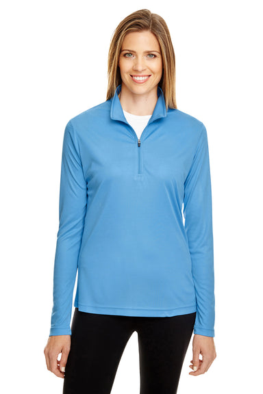 Team 365 TT31W Womens Zone Performance Moisture Wicking 1/4 Zip Sweatshirt Light Blue Front