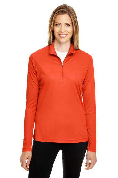 Team 365 TT31W Womens Zone Performance Moisture Wicking 1/4 Zip Sweatshirt Orange Front