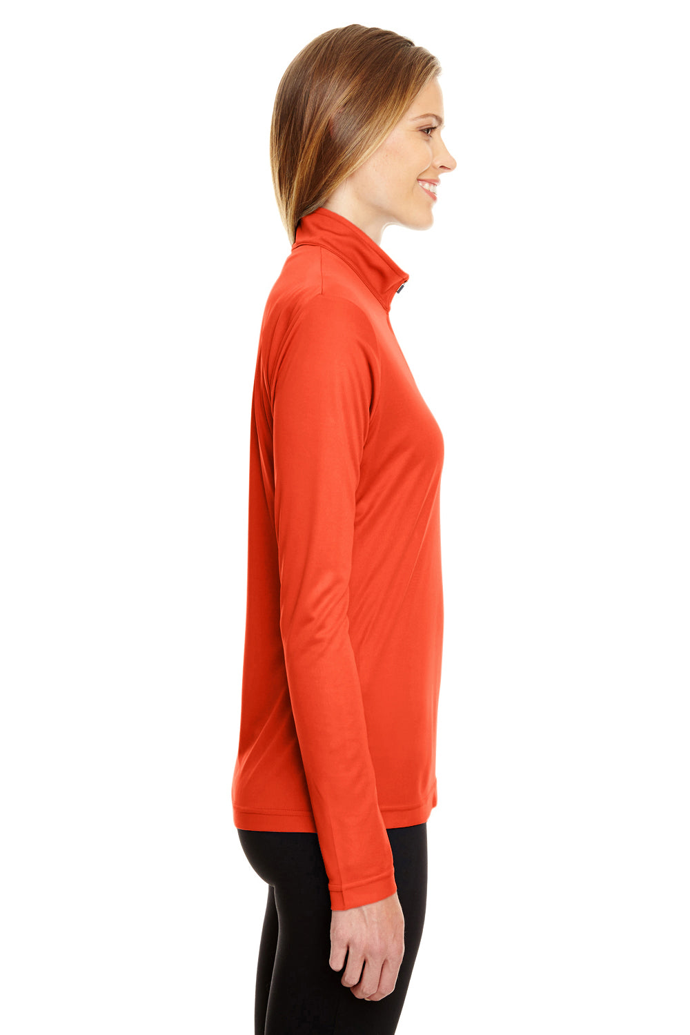 Team 365 TT31W Womens Zone Performance Moisture Wicking 1/4 Zip Sweatshirt Orange Side