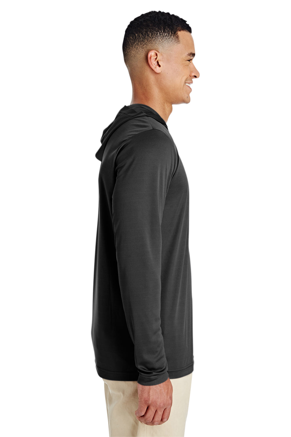 Team 365 TT41 Mens Zone Performance Moisture Wicking Long Sleeve Hooded T-Shirt Hoodie Black Side