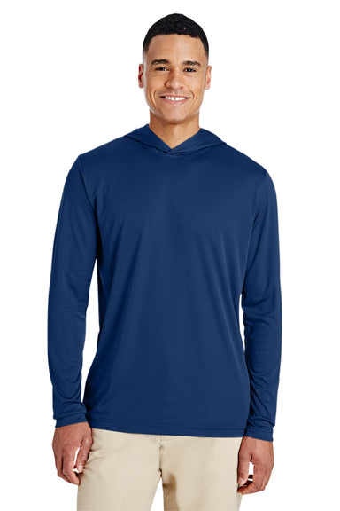 Team 365 TT41 Mens Zone Performance Moisture Wicking Long Sleeve Hooded T-Shirt Hoodie Navy Blue Front