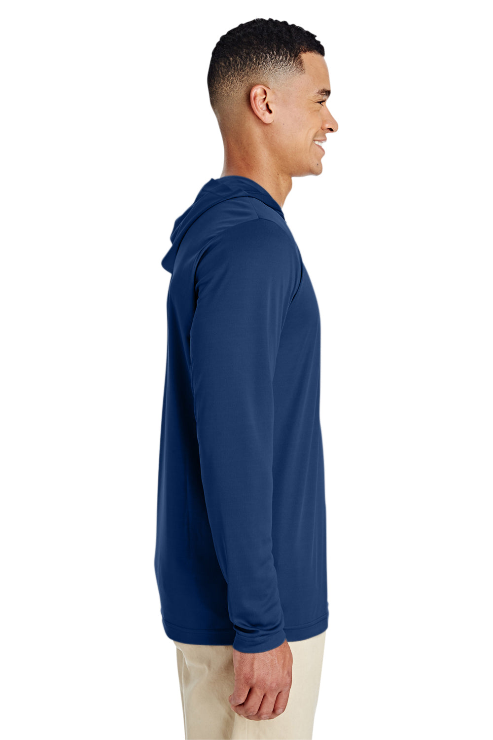 Team 365 TT41 Mens Zone Performance Moisture Wicking Long Sleeve Hooded T-Shirt Hoodie Navy Blue Side