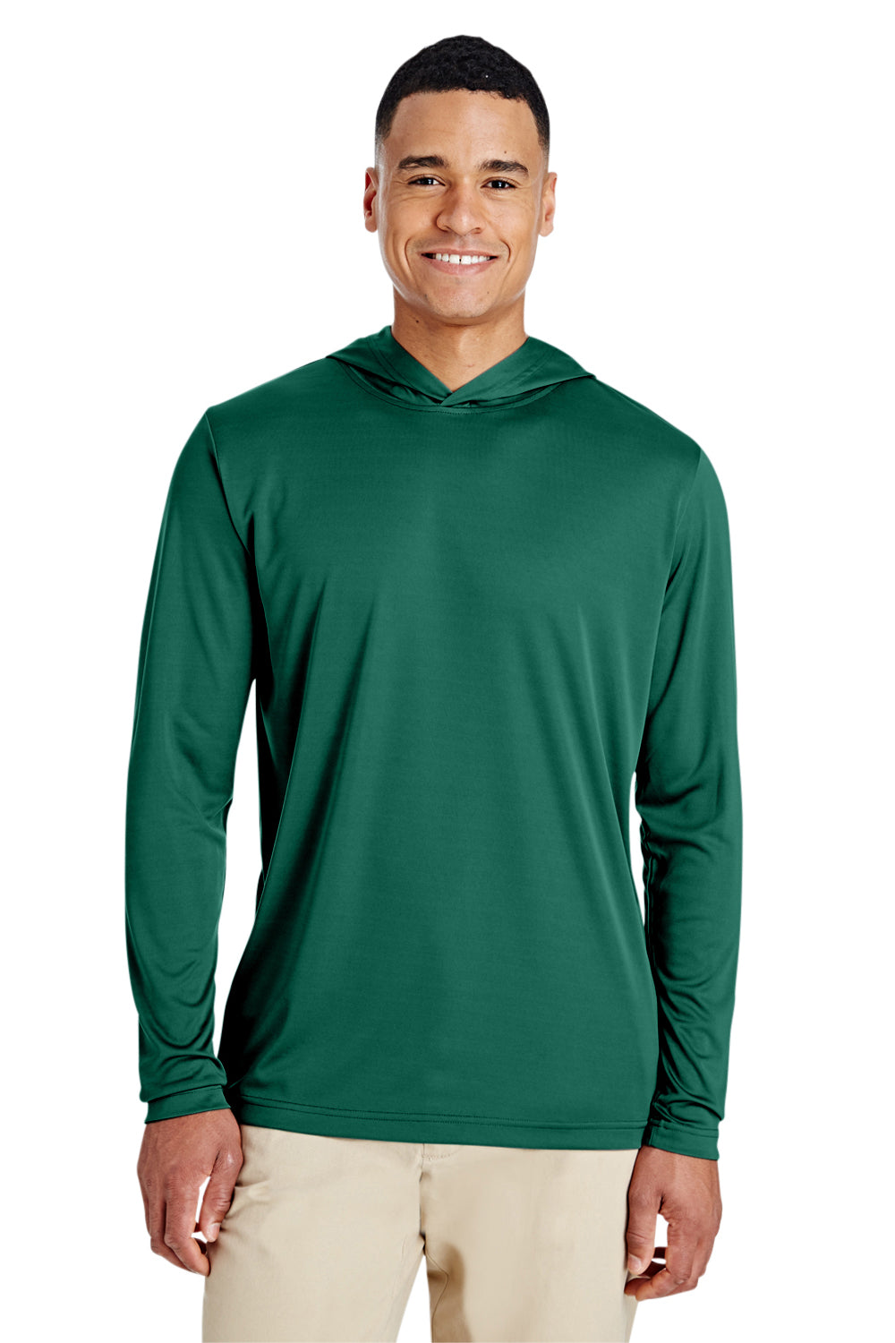 Team 365 TT41 Mens Zone Performance Moisture Wicking Long Sleeve Hooded T-Shirt Hoodie Forest Green Front