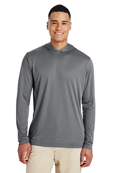 Team 365 TT41 Mens Zone Performance Moisture Wicking Long Sleeve Hooded T-Shirt Hoodie Graphite Grey Front