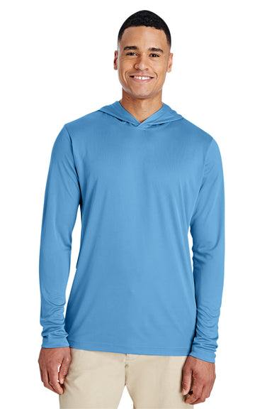 Team 365 TT41 Mens Zone Performance Moisture Wicking Long Sleeve Hooded T-Shirt Hoodie Light Blue Front