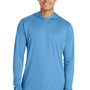 Team 365 Mens Zone Performance Moisture Wicking Long Sleeve Hooded T-Shirt Hoodie - Light Blue