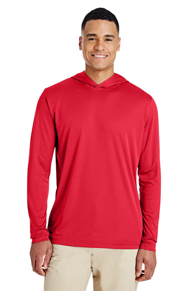 Team 365 TT41 Mens Zone Performance Moisture Wicking Long Sleeve Hooded T-Shirt Hoodie Red Front