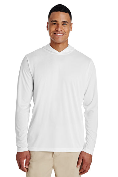 Team 365 TT41 Mens Zone Performance Moisture Wicking Long Sleeve Hooded T-Shirt Hoodie White Front