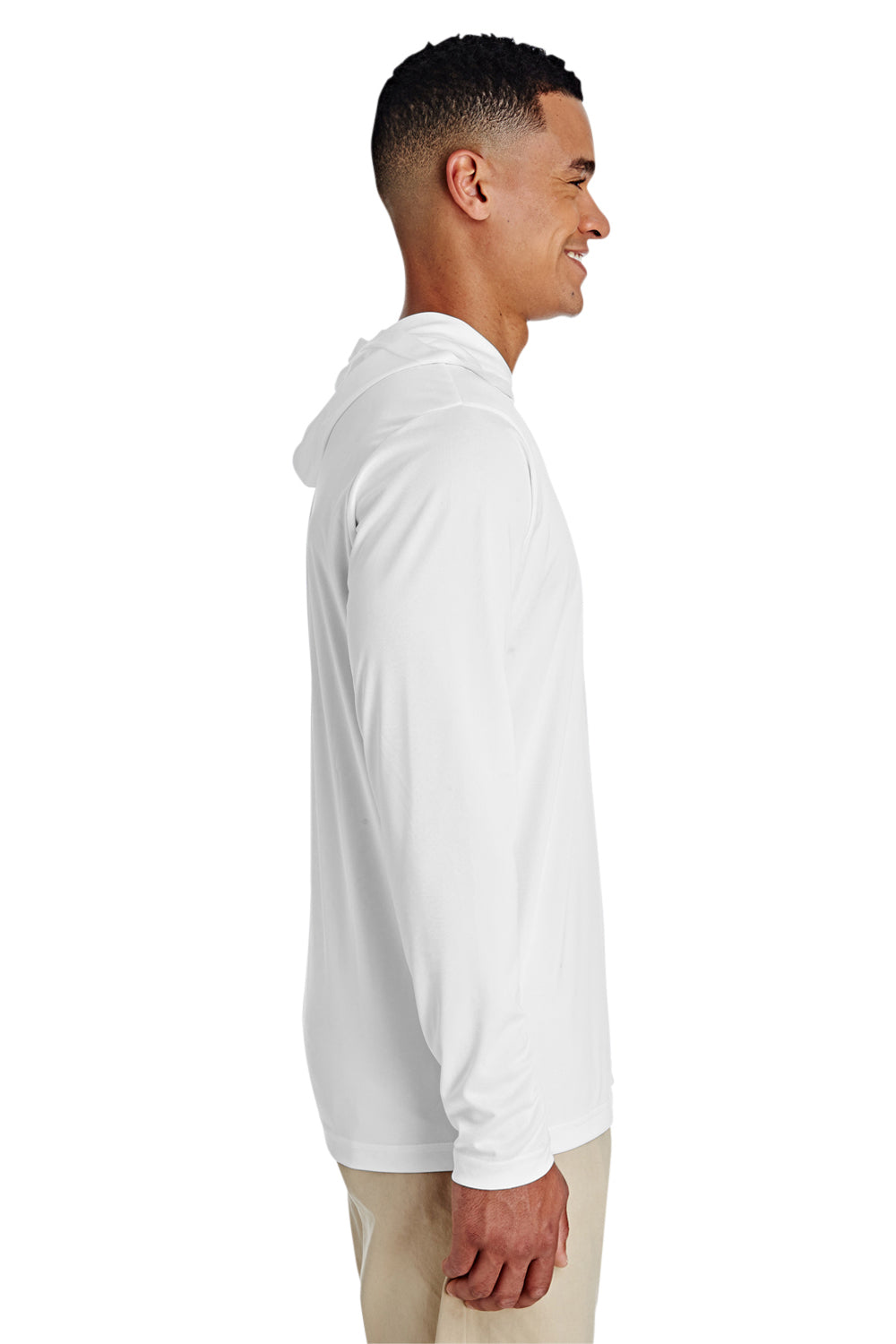 Team 365 TT41 Mens Zone Performance Moisture Wicking Long Sleeve Hooded T-Shirt Hoodie White Side