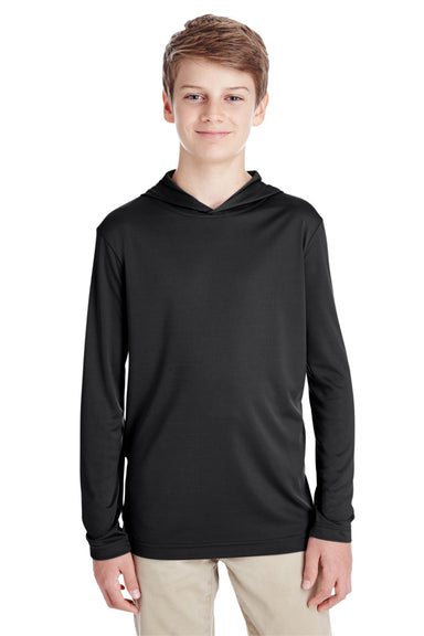 Team 365 TT41Y Youth Zone Performance Moisture Wicking Long Sleeve Hooded T-Shirt Hoodie Black Front