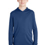 Team 365 Youth Zone Performance Moisture Wicking Long Sleeve Hooded T-Shirt Hoodie - Dark Navy Blue