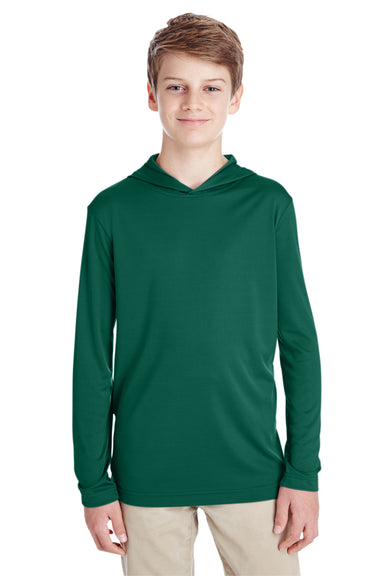 Team 365 TT41Y Youth Zone Performance Moisture Wicking Long Sleeve Hooded T-Shirt Hoodie Forest Green Front