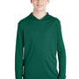 Team 365 Youth Zone Performance Moisture Wicking Long Sleeve Hooded T-Shirt Hoodie - Forest Green